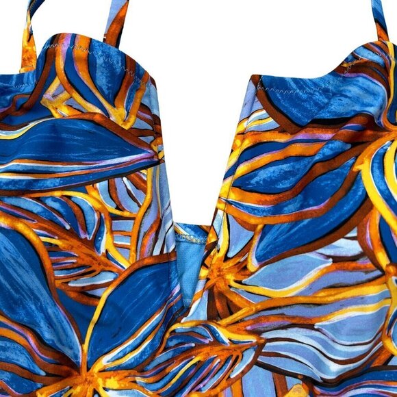 Fe Noel NWT High Leg Cheeky Deep V-Neck Leafy Palm Print Swimsuit Size XL - Picture 5 of 8